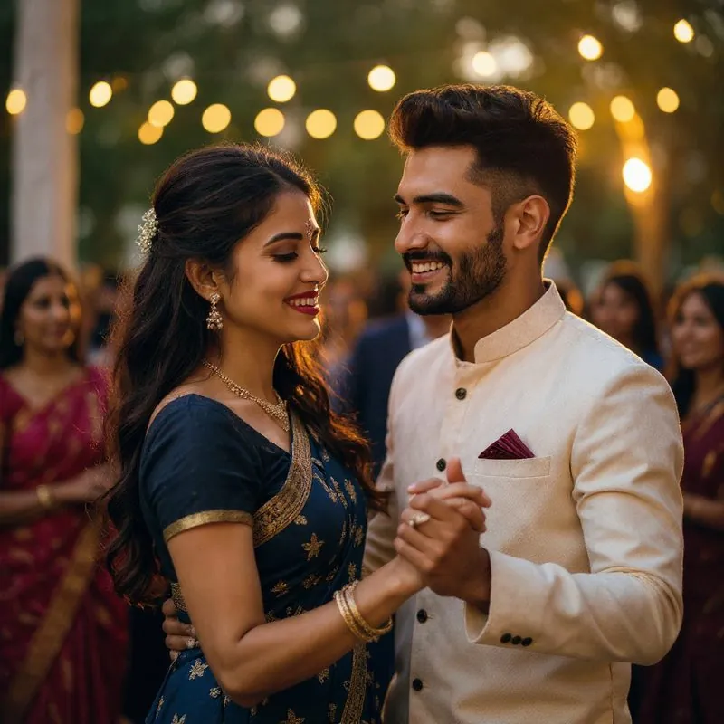 The couple slow dancing at a wedding reception
