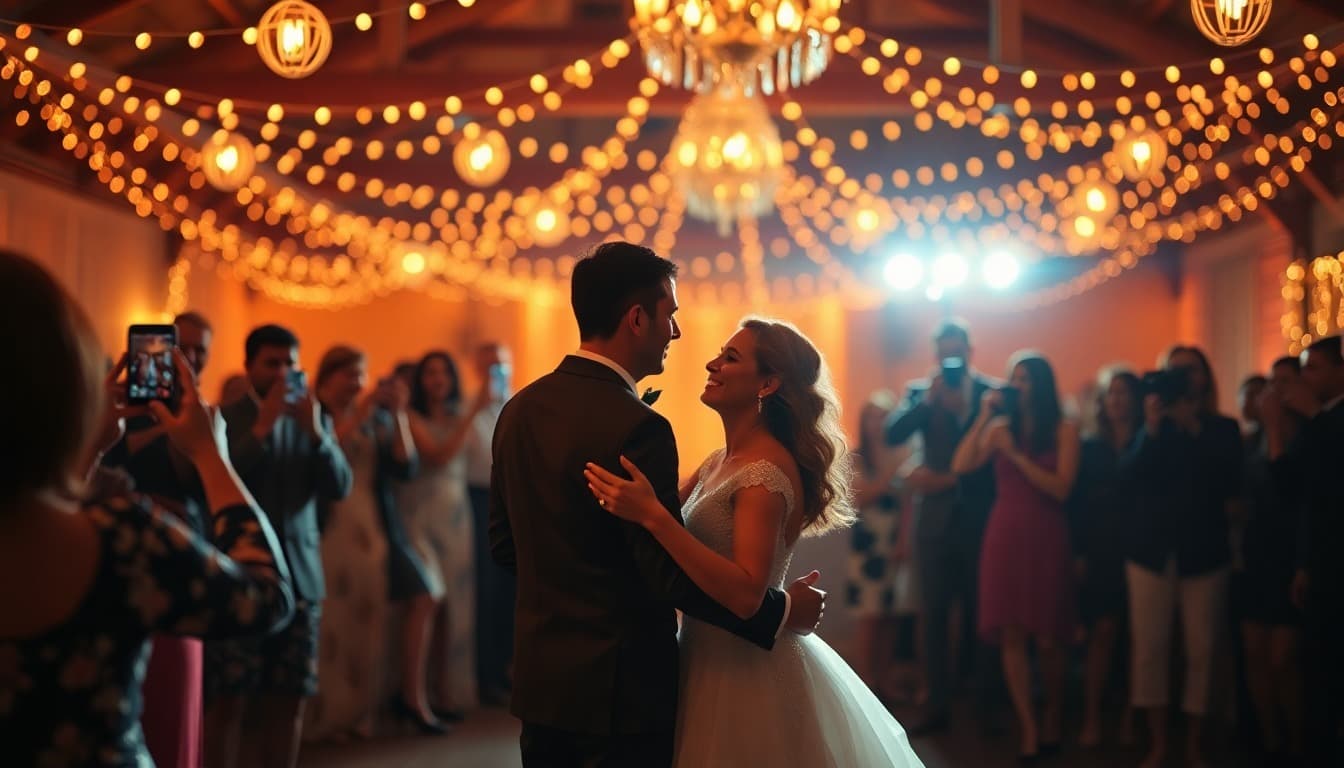 Wedding guests capturing the reception dance on their phones